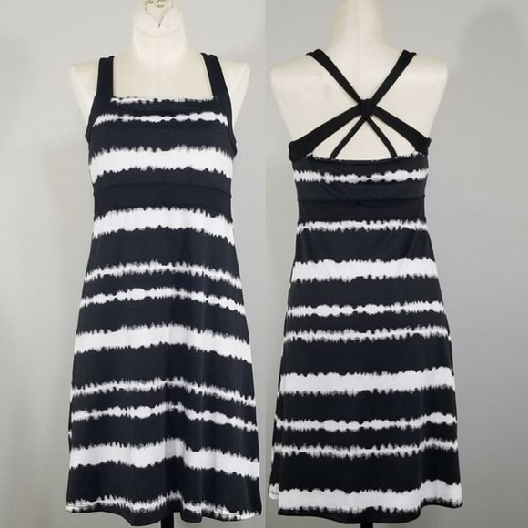 SOYBU Athletic Workout Dress Black and White Striped Tie Dye Small Womens Active - Picture 1 of 8